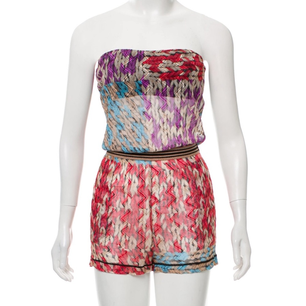 Missoni Mare Multicolor Strapless Knit Romper — Red, Purple, Blue, Tan